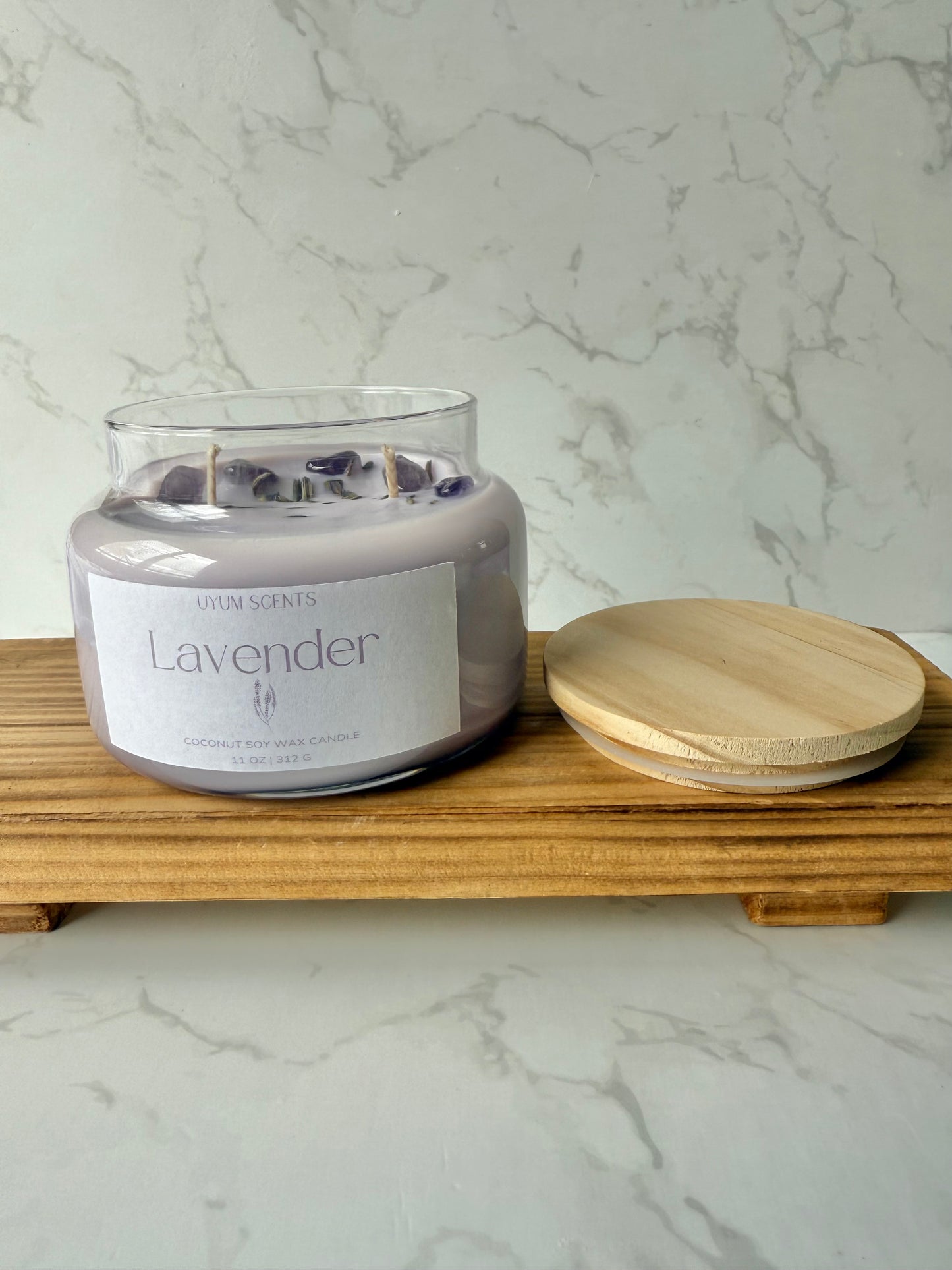 Lavender Candle With Amethyst Crystals